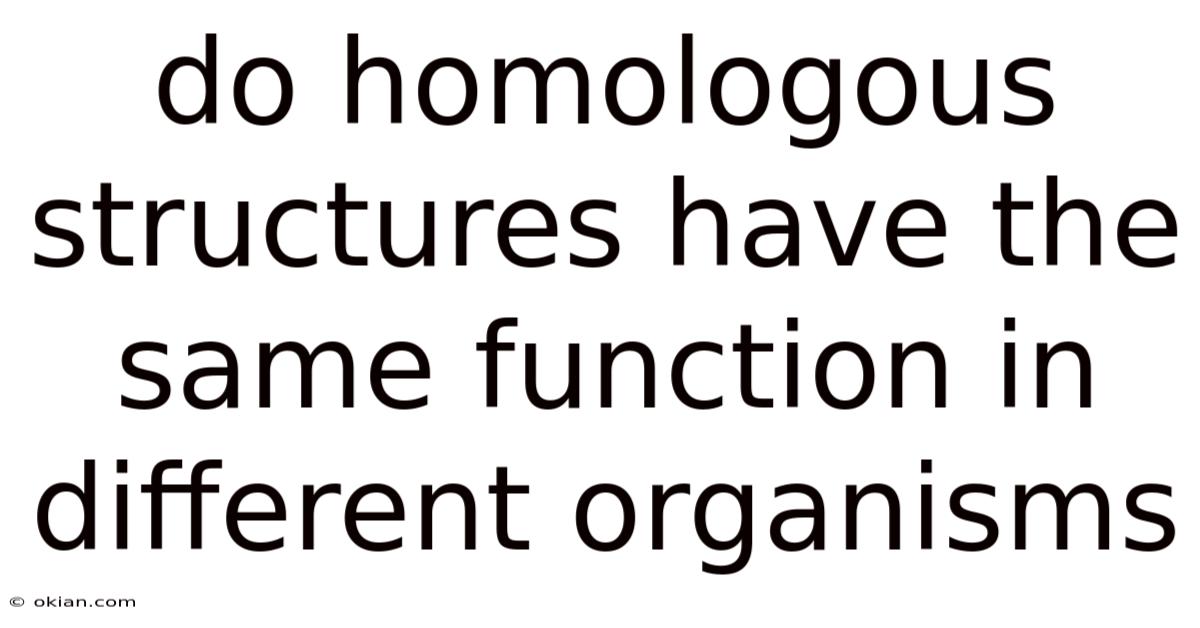 Do Homologous Structures Have The Same Function In Different Organisms