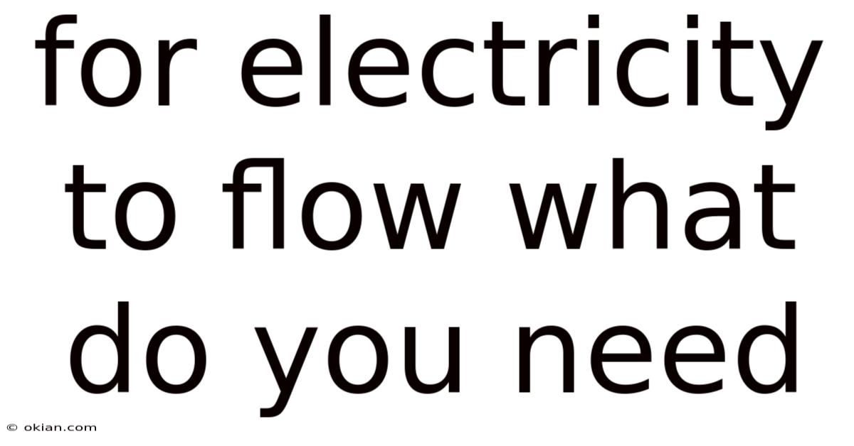 For Electricity To Flow What Do You Need