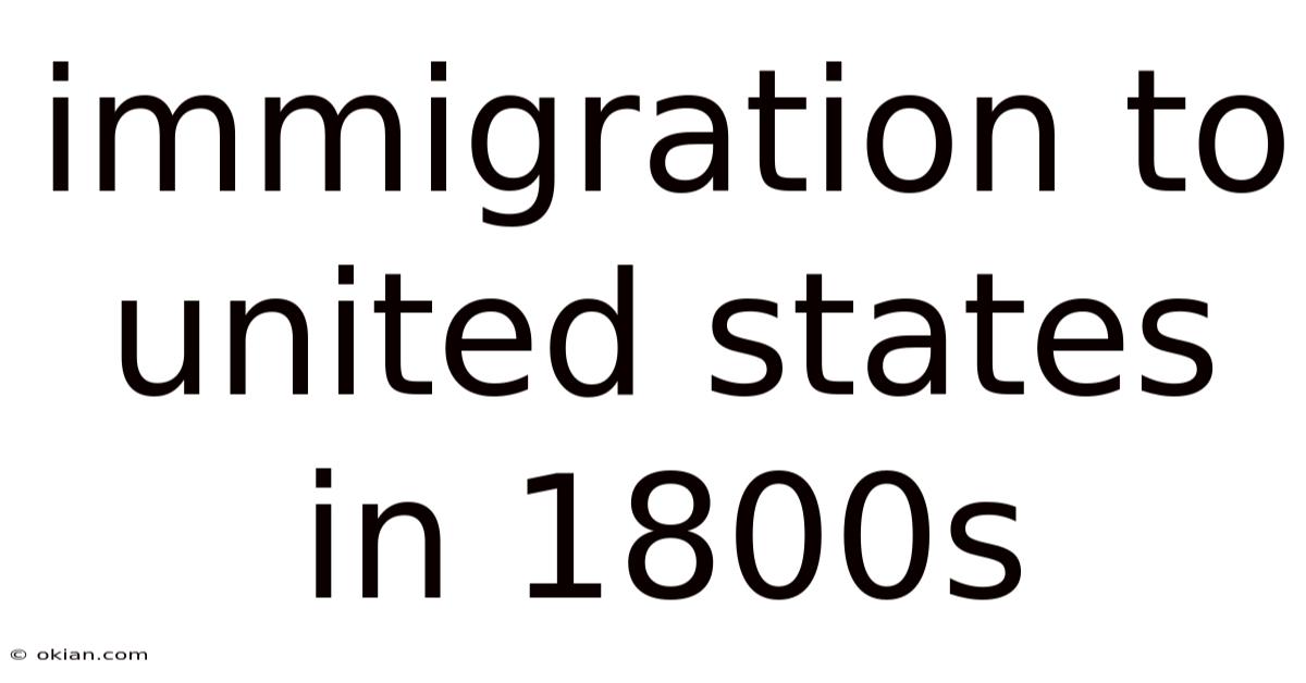 Immigration To United States In 1800s