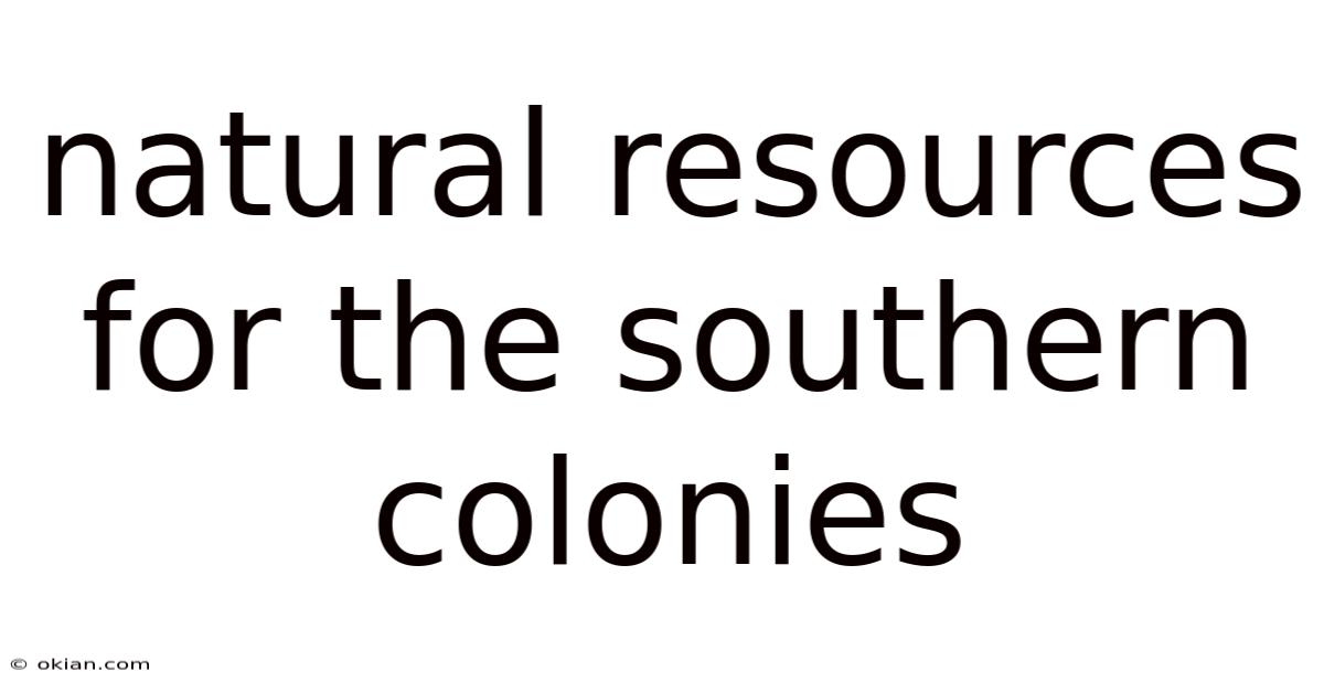 Natural Resources For The Southern Colonies