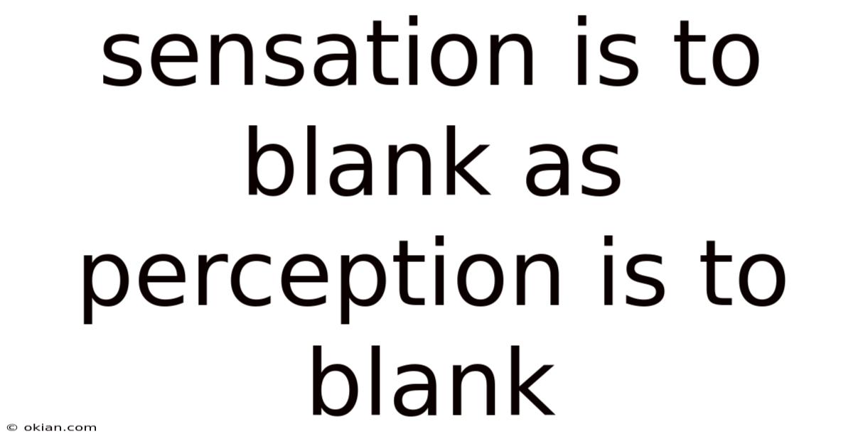 Sensation Is To Blank As Perception Is To Blank