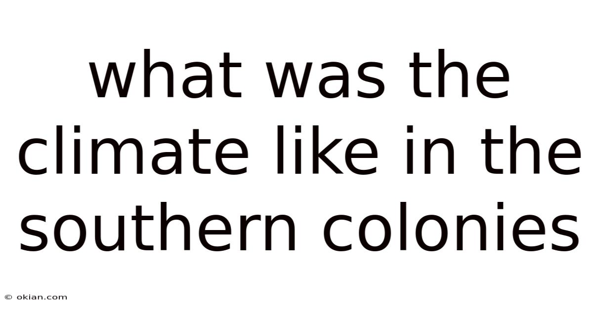 What Was The Climate Like In The Southern Colonies