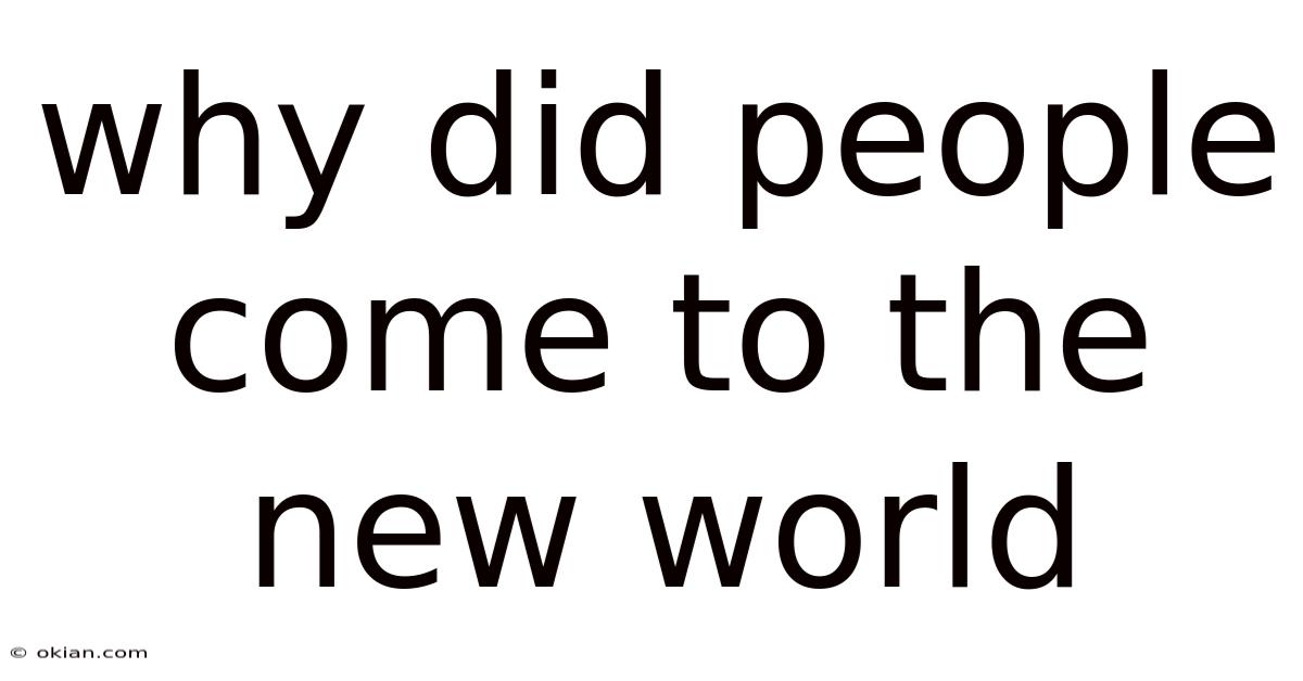 Why Did People Come To The New World